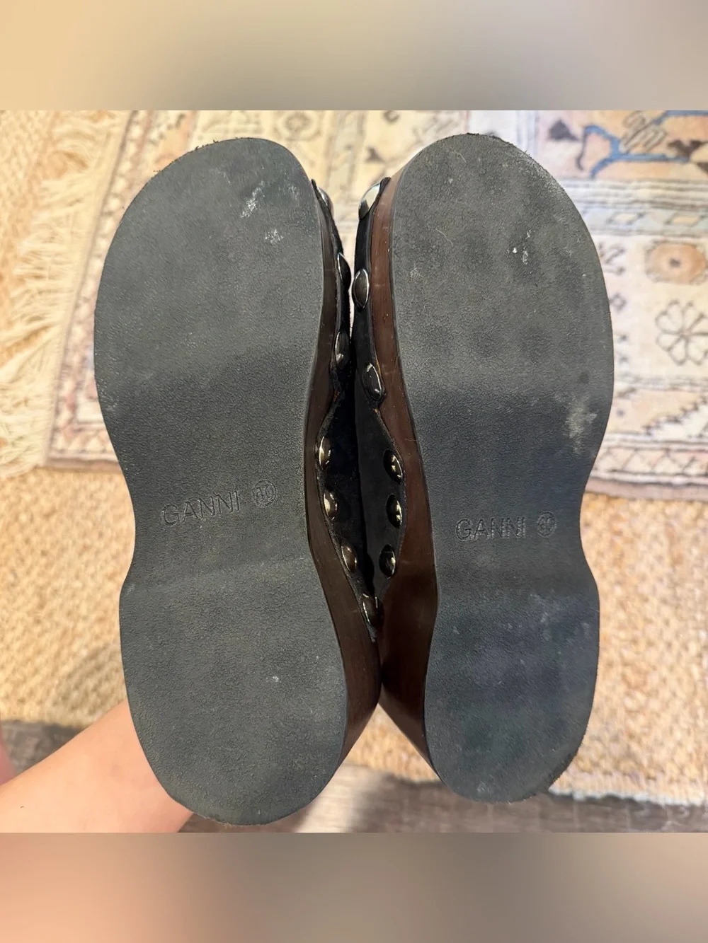 Ganni Black Suede Platform Clog Sandals, 40